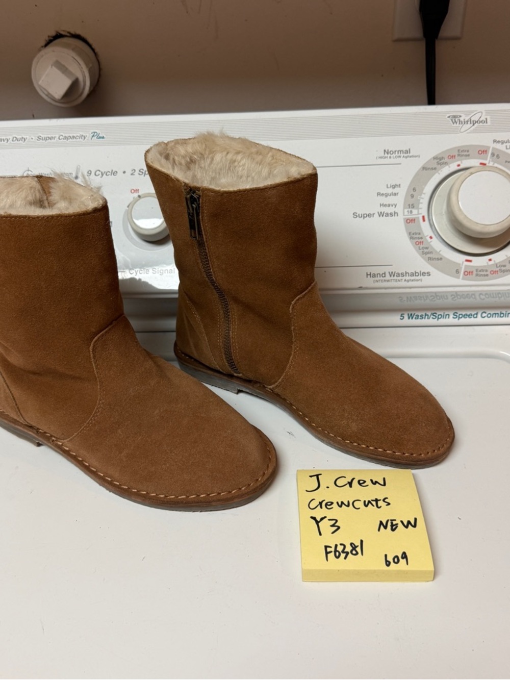 J. Crew Crewcuts New brown Chestnut Suede Shearling-Lined Zip Ankle Boots Youth3